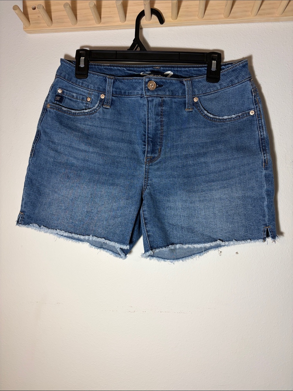 Seven7 Blue Denim Frayed Hem Shorts